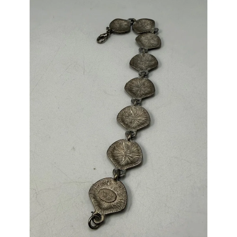 Vintage Silver Tone Scallop Seashell Link Bracelet Made in USA Nautical Coastal